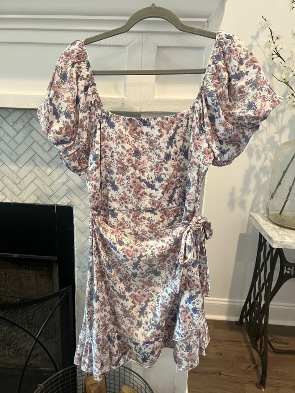 Trixxi White Floral Mini wrap Dress with Pink & Blue Blooms